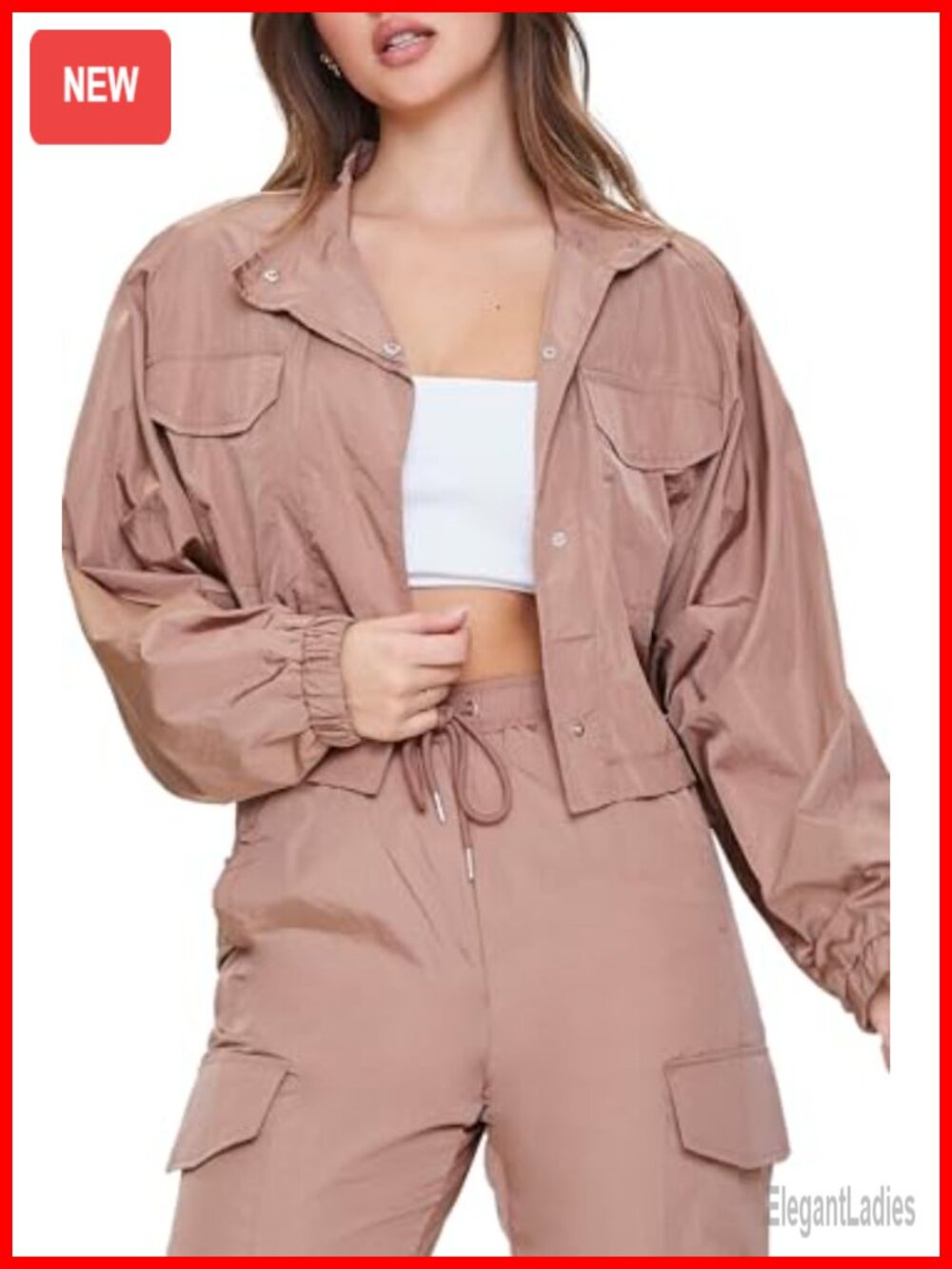 Cropped Raglan Sleeve Windbreaker Funnel Neck Zip Jacket